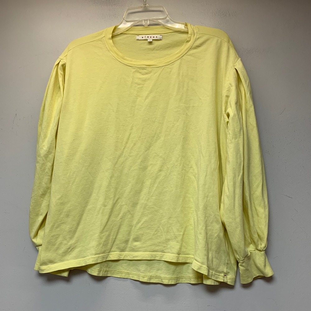 Xirena Cotton Long Sleeve Top Women S Yellow Excellent Pleated Shoulder Relaxed